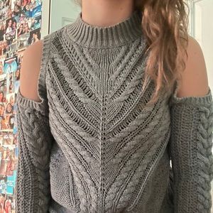 gray off the shoulder sweater